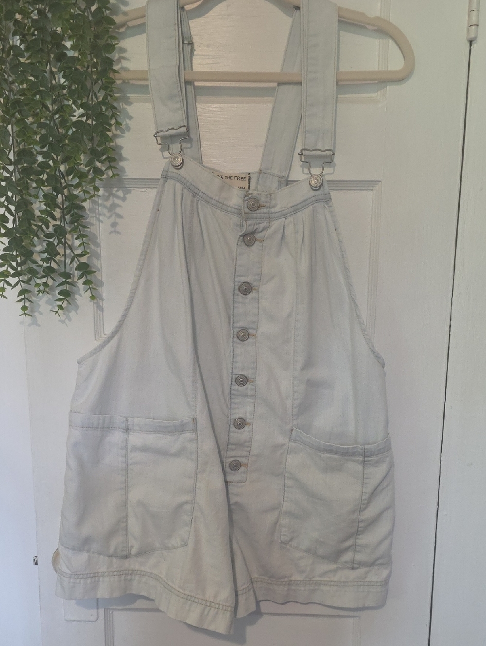 We The Free Light Blue Denim Button-Front Overall Shorts